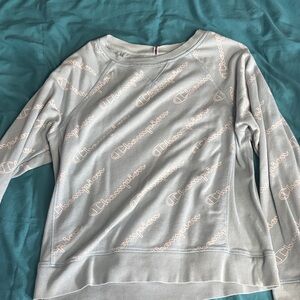 Champion Pale Blue All-Over Script Logo Sweatshirt